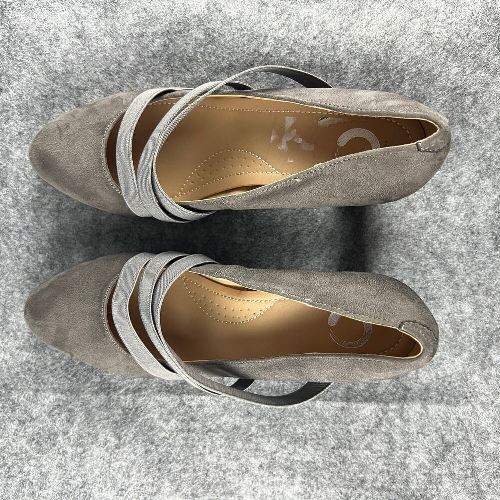 JOURNEE COLLECTION Loren Triple Strap Round Toe Pumps Heels 10 Grey faux‎ suede
